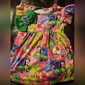 12-18 month disney stitch themed dress with matching bow barrette